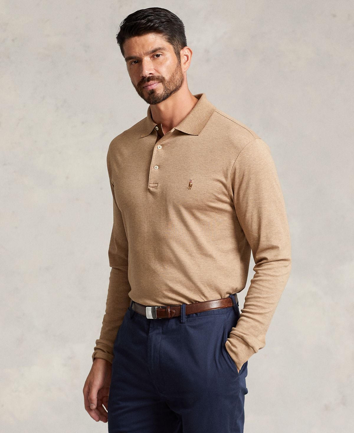 Мужская рубашка поло из мягкого хлопка Big & Tall с длинным рукавом