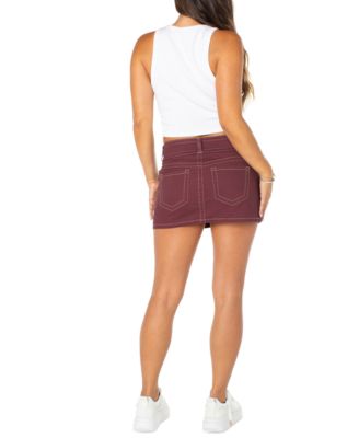 Juniors' Double-Button Contrast-Stitch Mini Skirt