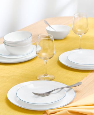 Opal Glass Blue Rim 12 Pc. Dinnerware Set, Service for 4, Exclusively at Macy&#39;s