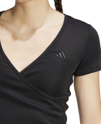 Women's Surplice-Neck Three-Stripes Short-Sleeve T-Shirt 
