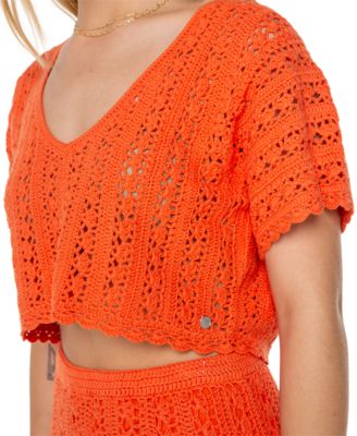 Juniors' Sea Swirl Crochet Cotton Top