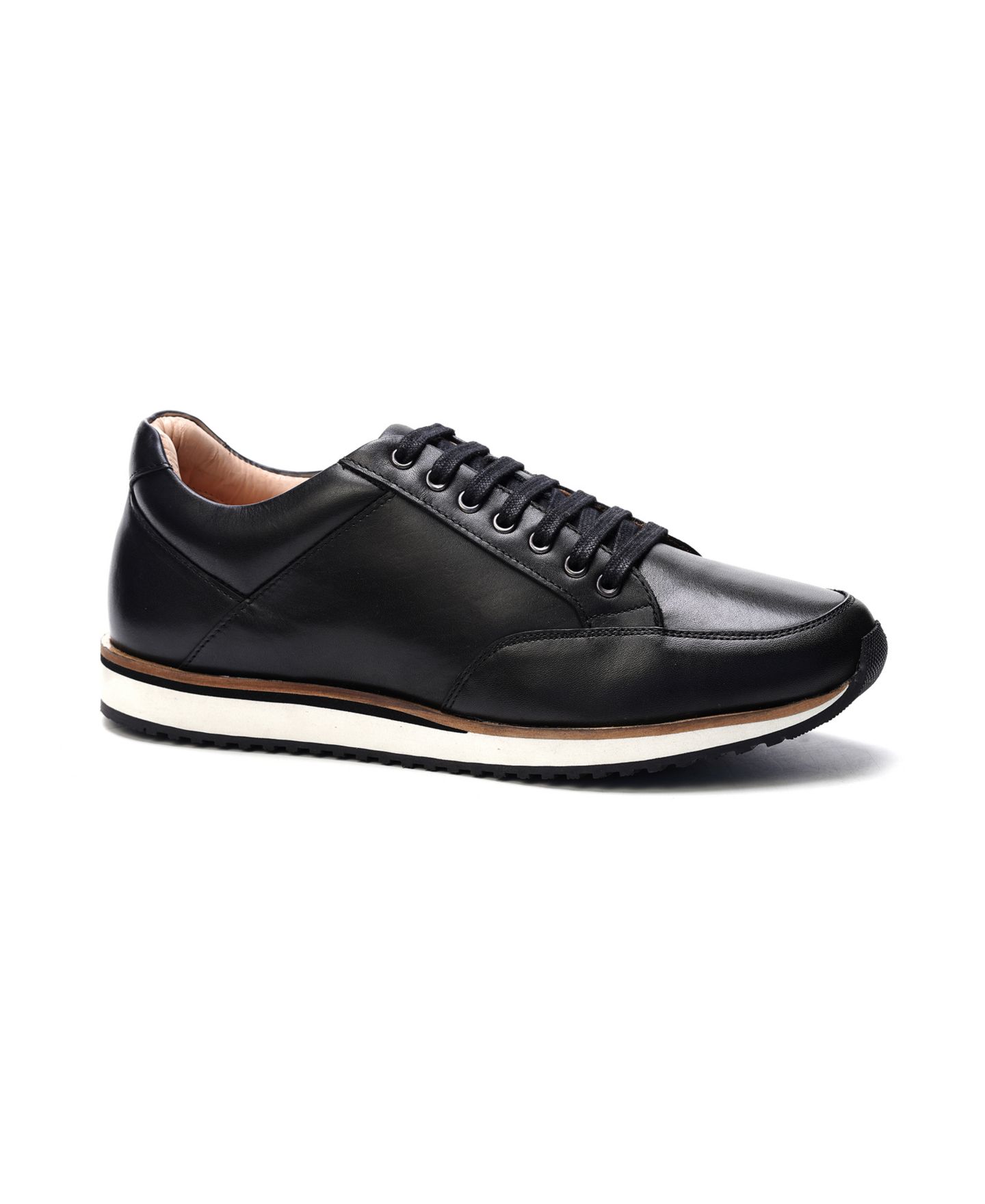 Мужские кроссовки A. Veer Brooklyn Leather Round-Toe, цвет: Чёрный кожаный — фото 1