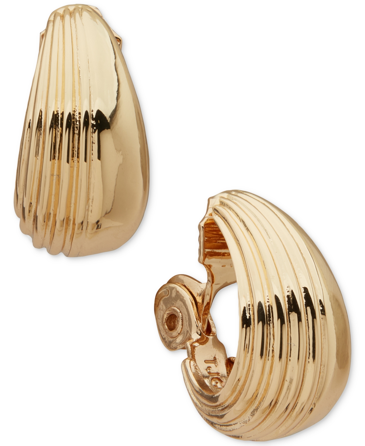 Gold-Tone Ribbed Hoop Comfort Clip On Earrings - Gold