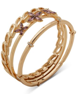 Anne Klein - Gold-Tone 3-Pc. Set Flower Bangle Bracelet