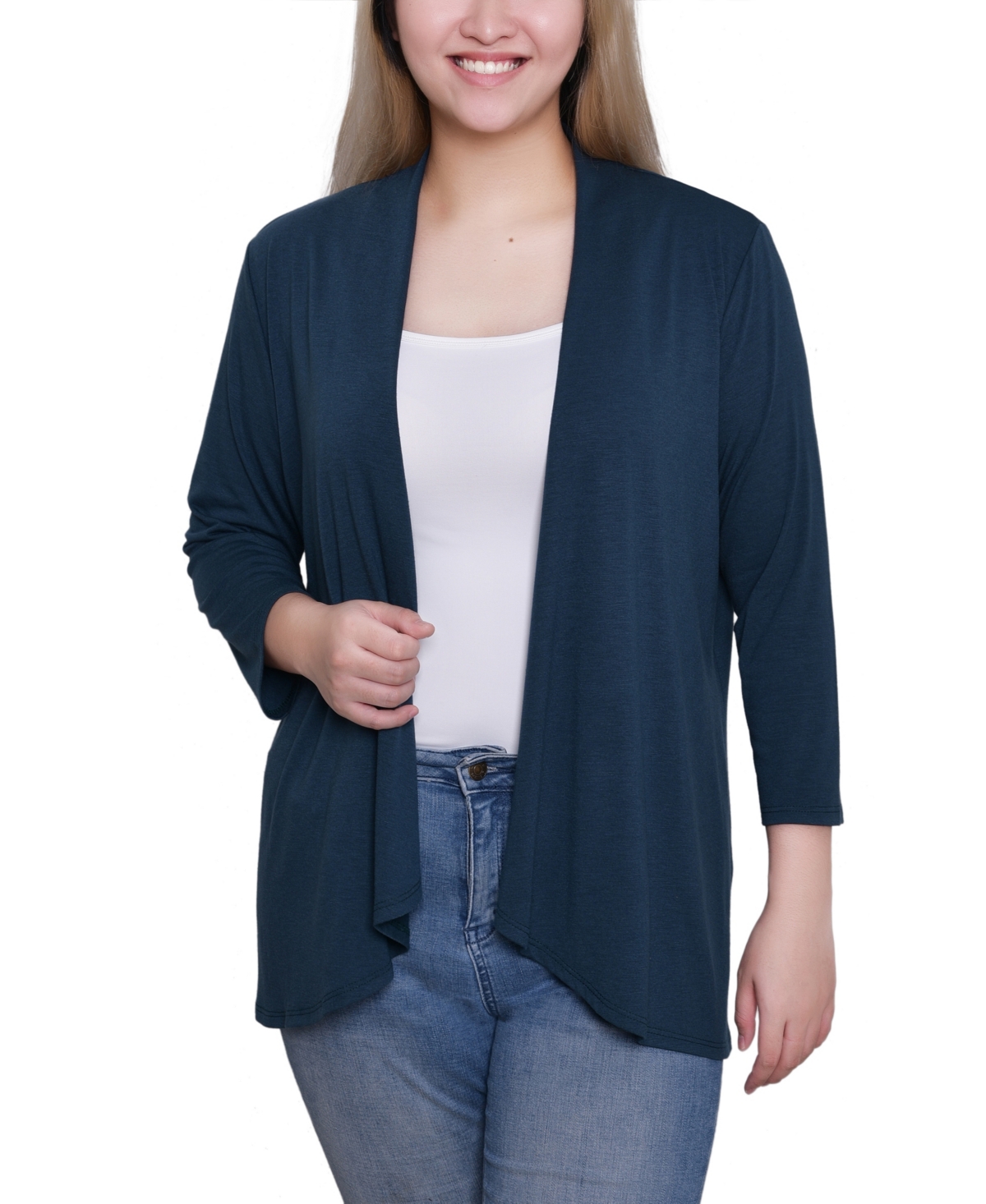 Women's Solid 3/4 Sleeve Cardigan Sweater - Reflecting Pond