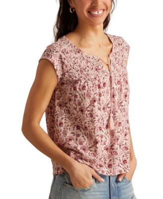 Women's Floral Smocked Tassel-Tie Top