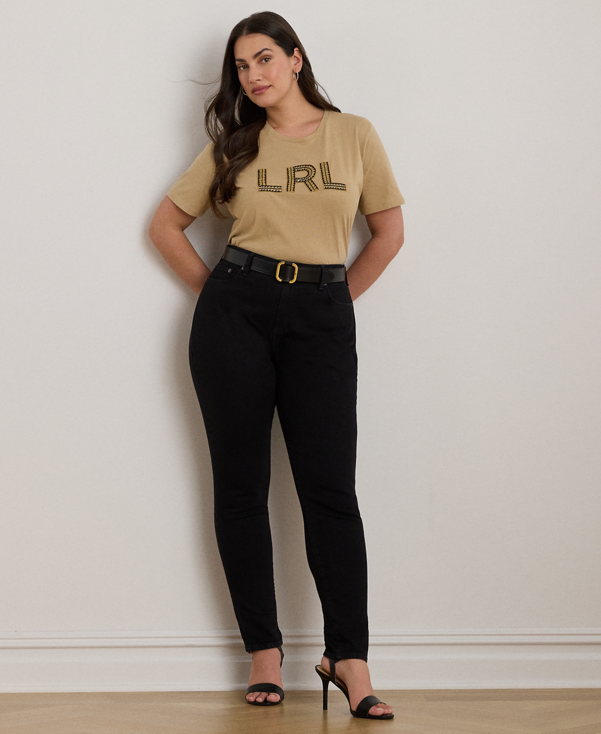 Lauren Ralph Plus Beaded-Logo Cotton Jersey Tee