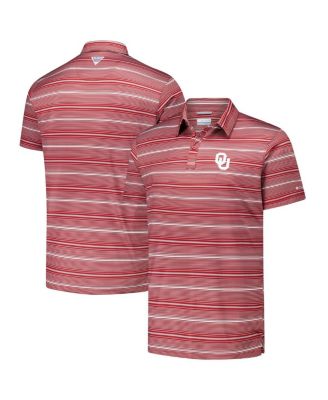 Columbia - Men's Crimson Oklahoma Sooners PFG Super Terminal Tackle Omni-Shade Stripe Polo Shirt