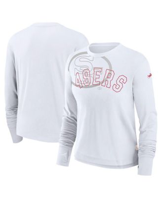 Nike - Women's White San Francisco 49ers Layered Logo Cropped Long Sleeve Fashion T-Shirt