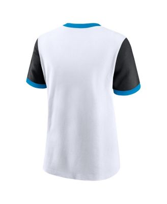 Women's White Carolina Panthers Rewind Ringer Tri-Blend T-Shirt
