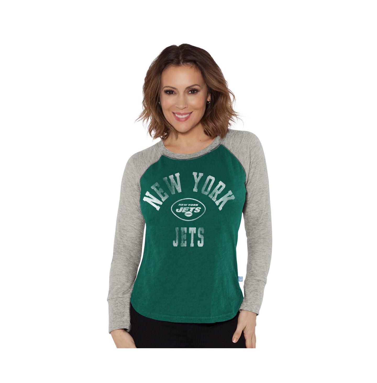 Женская футболка G-III 4Her by Carl Banks Green/Heather Gray New York Jets Waffle Knit Raglan Long Sleeve — фото 1