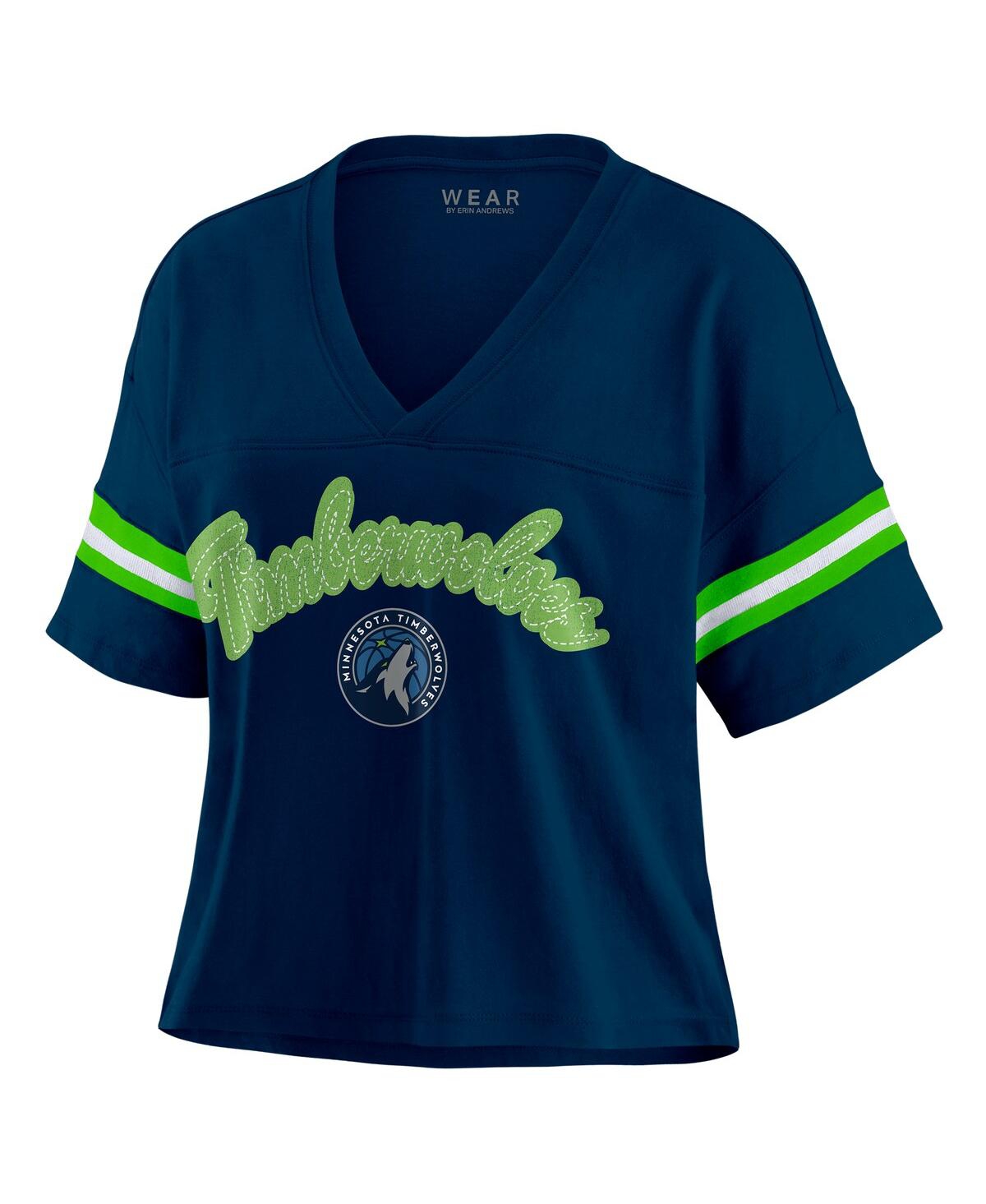 Wear by Erin Andrews Women's Navy Minnesota Timberwolves Plus Color Block Boxy V-Neck T-Shirt