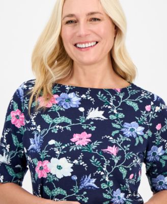 Petite Floral Chintz Boat-Neck Elbow-Sleeve Top, Macy's Exclusive