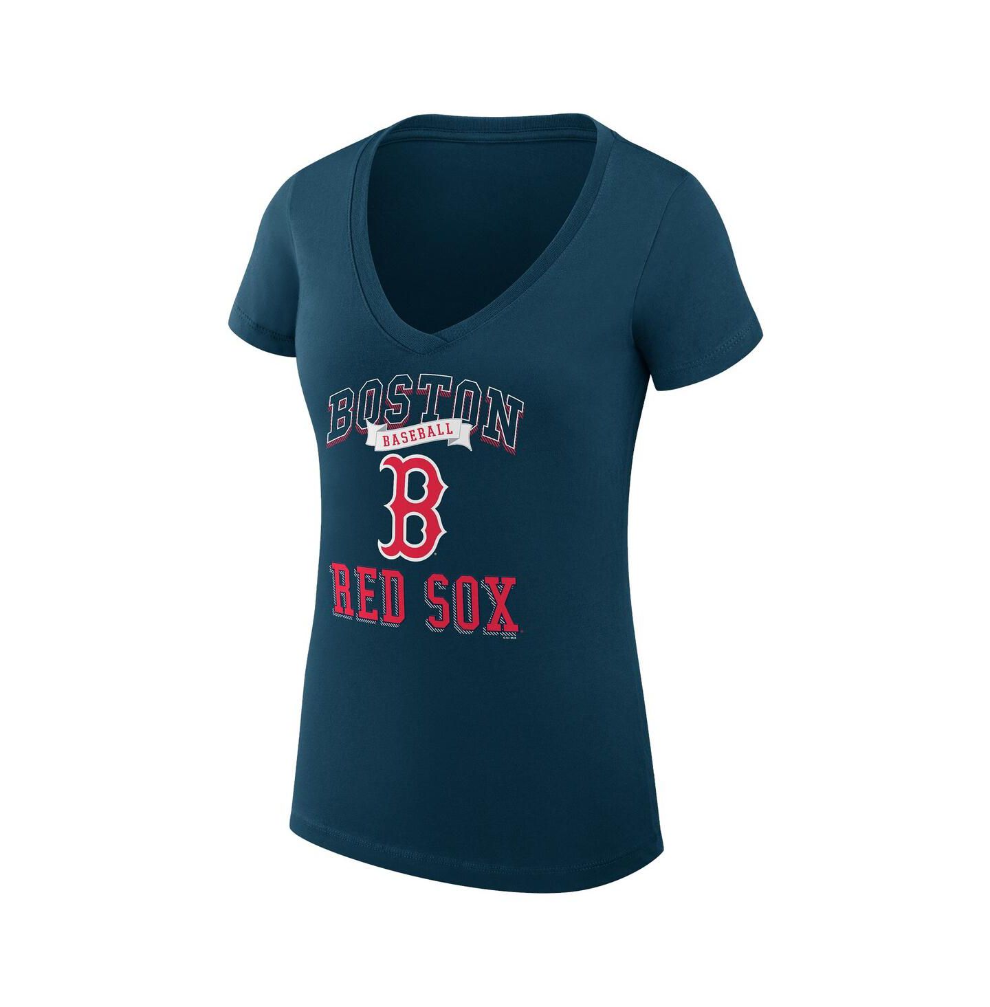 Женская футболка G-III 4Her by Carl Banks Navy Boston Red Sox Team Logo Graphic V-Neck Fitted — фото 2