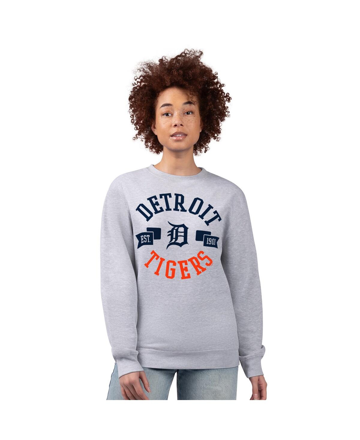 Women's Heather Gray Detroit Tigers Team Logo Fleece Pullover Sweatshirt - Heather Gray