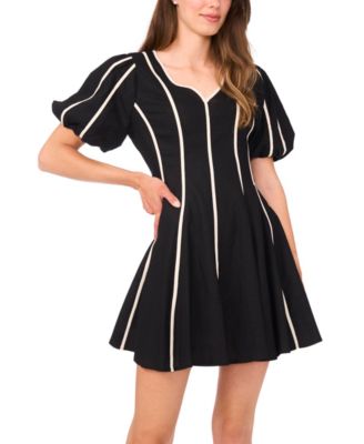Women's Piped Short-Sleeve Fit & Flare Dress