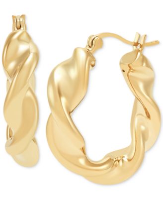 Polished Twisted Small Hoop Earrings in 14k Gold, 0.87"