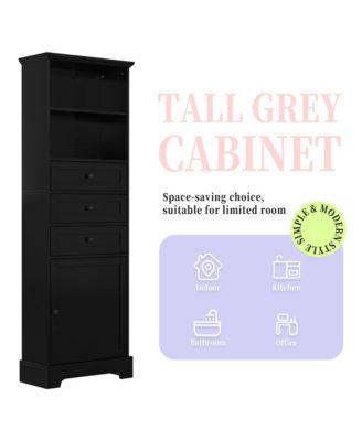 67.3"H Tall Cabinet with 3 Drawers, Adjustable Shelves, Home/Office Freestanding MDF Storage