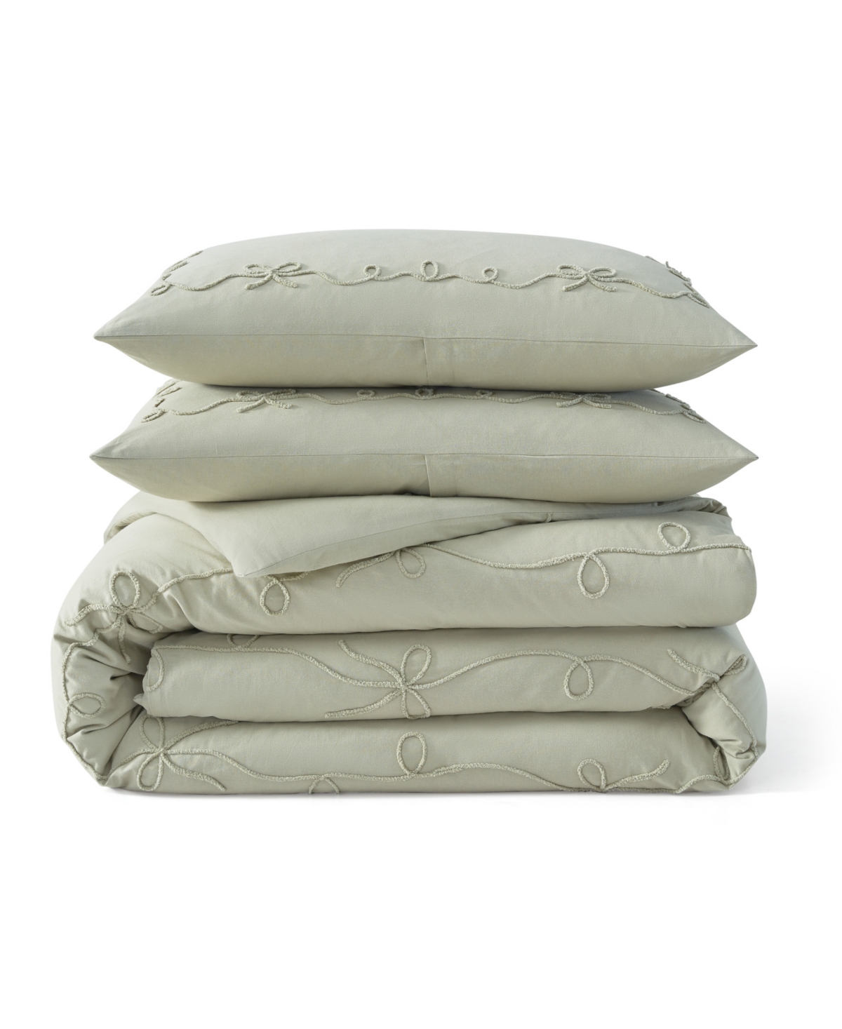 Peri Home Sasha Bows Embroidered 3-pc. Duvet Cover Set, Full/queen In Green
