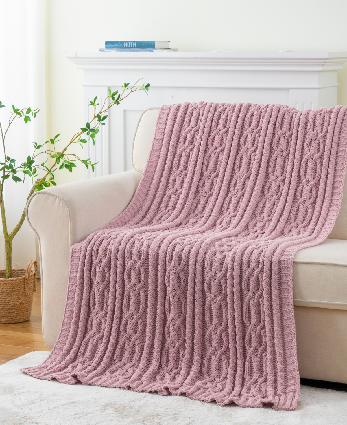 Battilo Lifestyle Cable Knit Chenille Throw, 51" X 67" In Pink