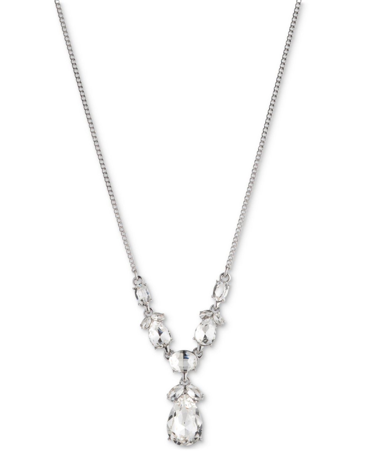 Silver-Tone Crystal Lariat Necklace, 16" + 3" extender - Crystal White