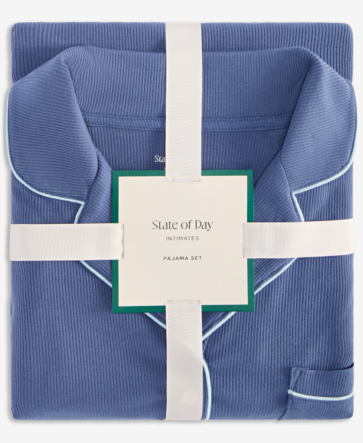 State Of Day Women's 2-pc. Packaged Ribbed Notched-collar Pajamas Set Xs-3x, Created For Macy's In Blue