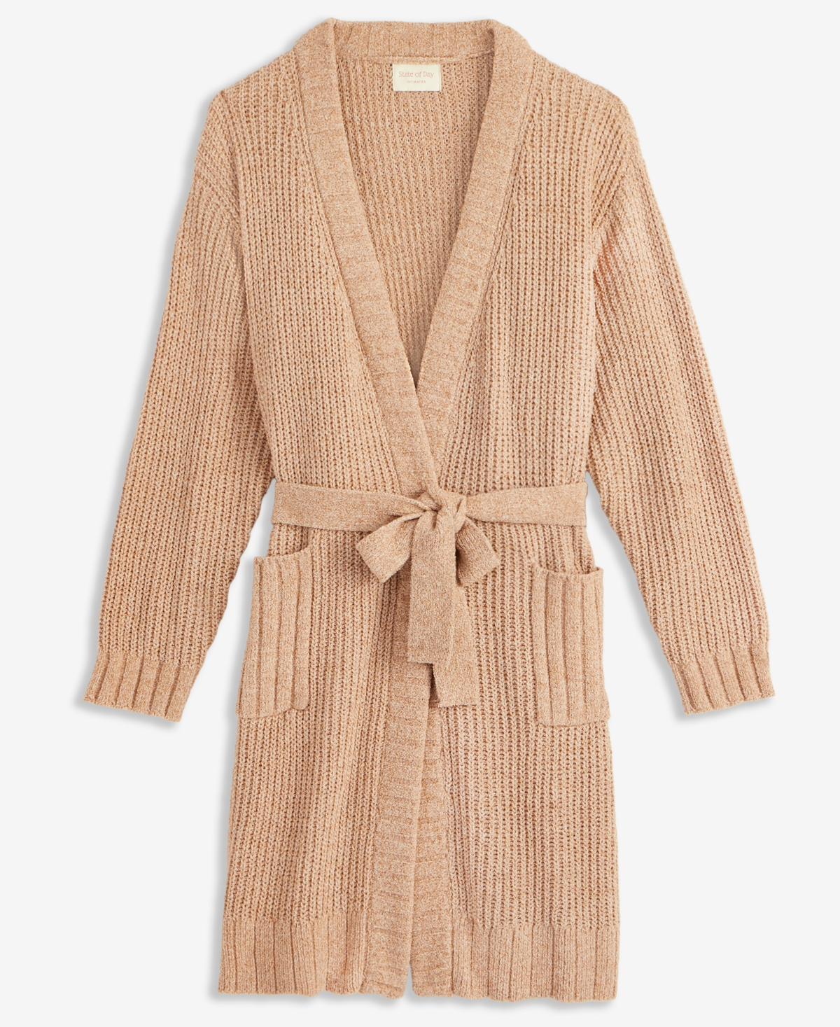 State Of Day Women's Cozy Chenille Belted Robe, Macy's Exclusive In Brown