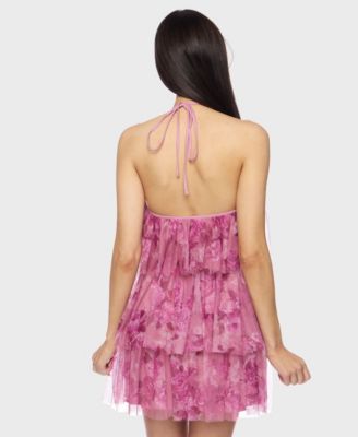 Juniors' Printed Short Halter Dress