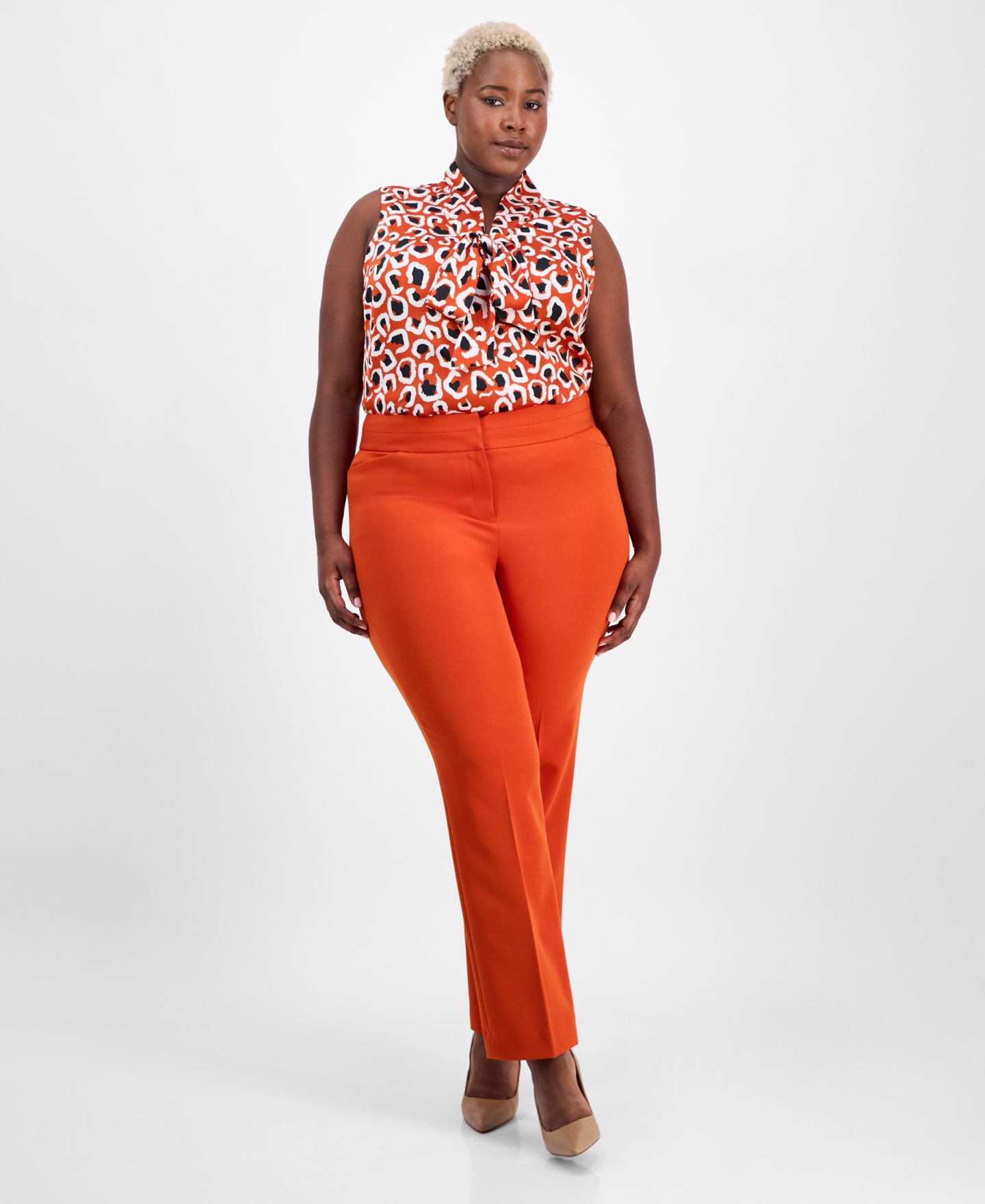 Женские брюки Tahari ASL Plus Size Mid-Rise Bell-Bottom, цвет: Persimmon — фото 1