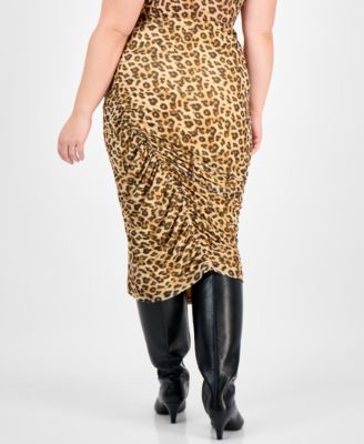 Trendy Plus Printed-Mesh Ruched Midi Skirt, Macy's Exclusive