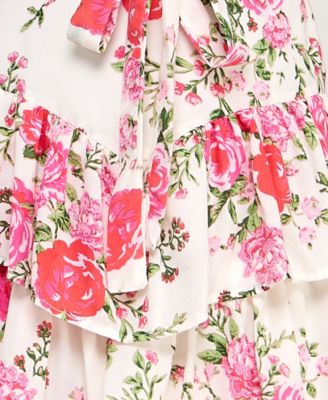 Juniors' Floral-Print Tiered Short Fit & Flare Dress