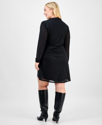 Trendy Plus Long-Sleeve Mesh Mini Dress, Macy's Exclusive