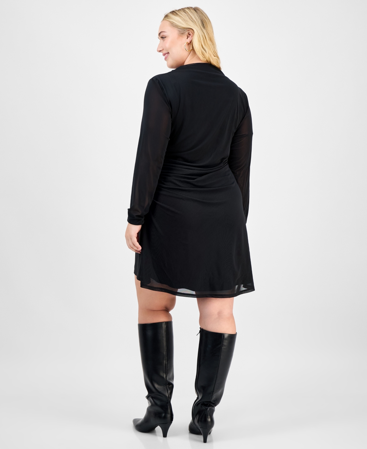 Bar Iii Trendy Plus Long-Sleeve Mesh Mini Dress, Macy's Exclusive