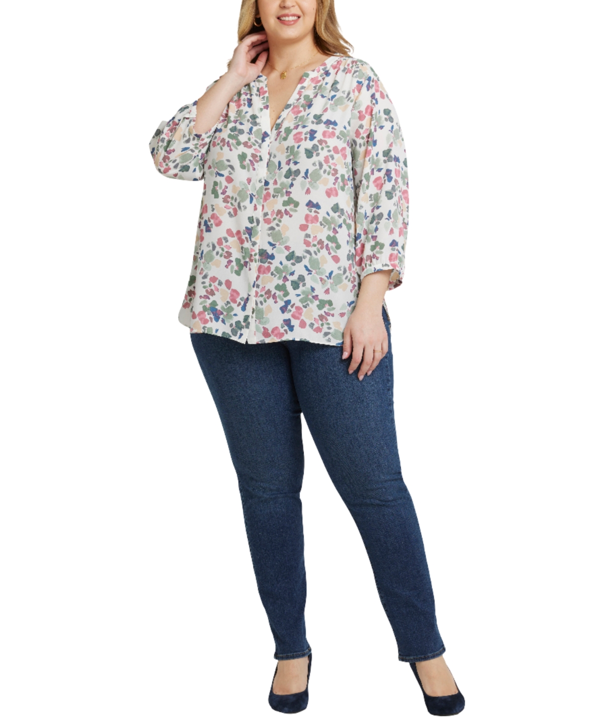 Nydj Plus Size Pintuck Blouse In Multi