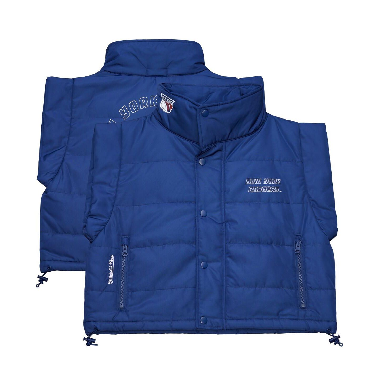 Женский жилет Mitchell & Ness Blue New York Rangers Cropped Full-Zip Puffer Vest — фото 1