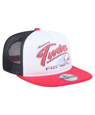 Men's White/Red Minnesota Twins Retro Script Trucker 9FIFTY Snapback Hat