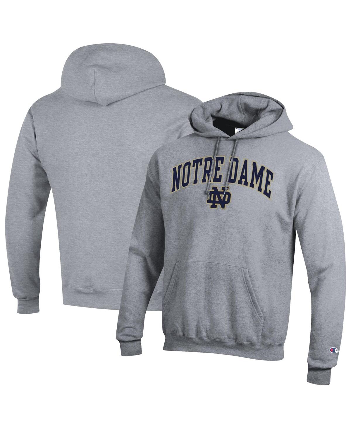 Champion Men's Navy Notre Dame Fighting Irish Arched Logo Fleece Pullover Hoodie - Heather Gray