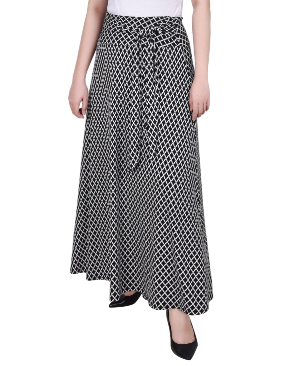 Petite Maxi Skirt with Sash Waist Tie - Blk Serrat