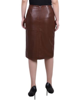 Petite Faux Leather Slim Back Zipper Skirt