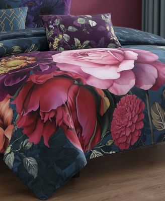 Vibrant Flora Bedding 100% Cotton Sateen 5 Piece Queen Size Reversible Comforter Set