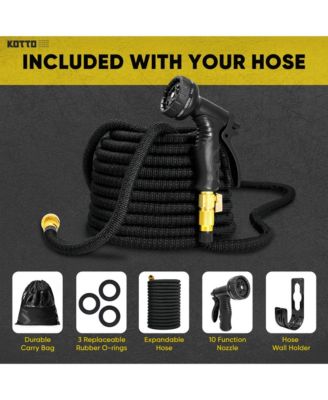 75' Expandable Water Garden Hose: 10 Spray Nozzles, Solid Brass Connector, Leak-Proof Design