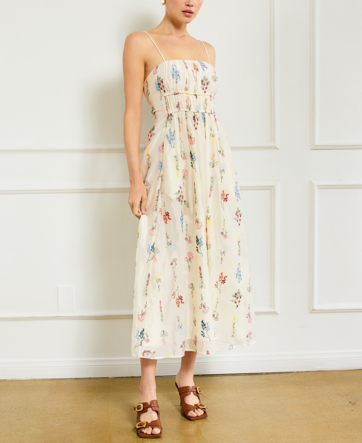 Line & Dot Women's Fiori Floral-embroidered Maxi Dress In Multi