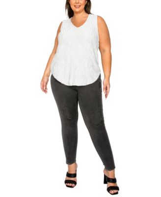 Plus Size Spiral Wave Texture Double V-Neck Curved Hem Tank Top