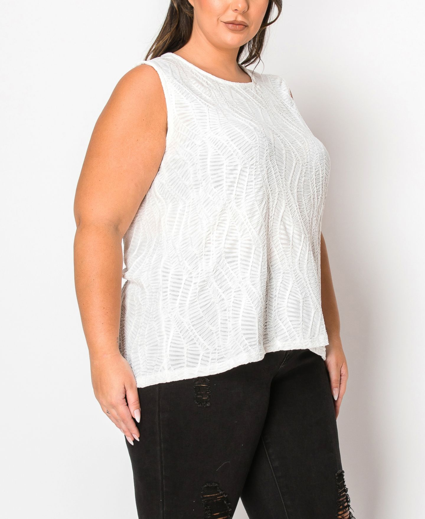 Женский топ COIN 1804 Plus Size Spiral Wave Texture Strappy Back, цвет: Слоновая кость — фото 5