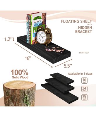 2 Pack 16" Solid Wood Floating Shelves - for Bathroom Decor, Books, Bedroom & Living Room