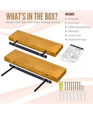 2 Pack 16" Solid Wood Floating Shelves - for Bathroom Decor, Books, Bedroom & Living Room