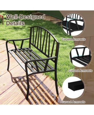 51'' Metal Garden Bench Patio Slatted Bench for 2-3 People & Park-Style Loveseat