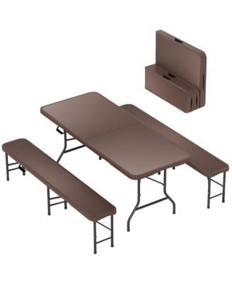 3 Piece Folding Picnic Table Set w/ 6 ft Table & 2 Benches for Yard Camping