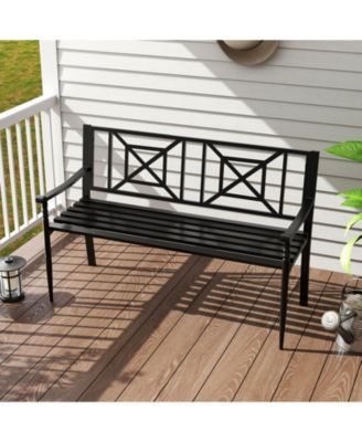 51'' Metal Bench Slatted Garden Bench for 2-3 People Patio Park-Style Loveseat