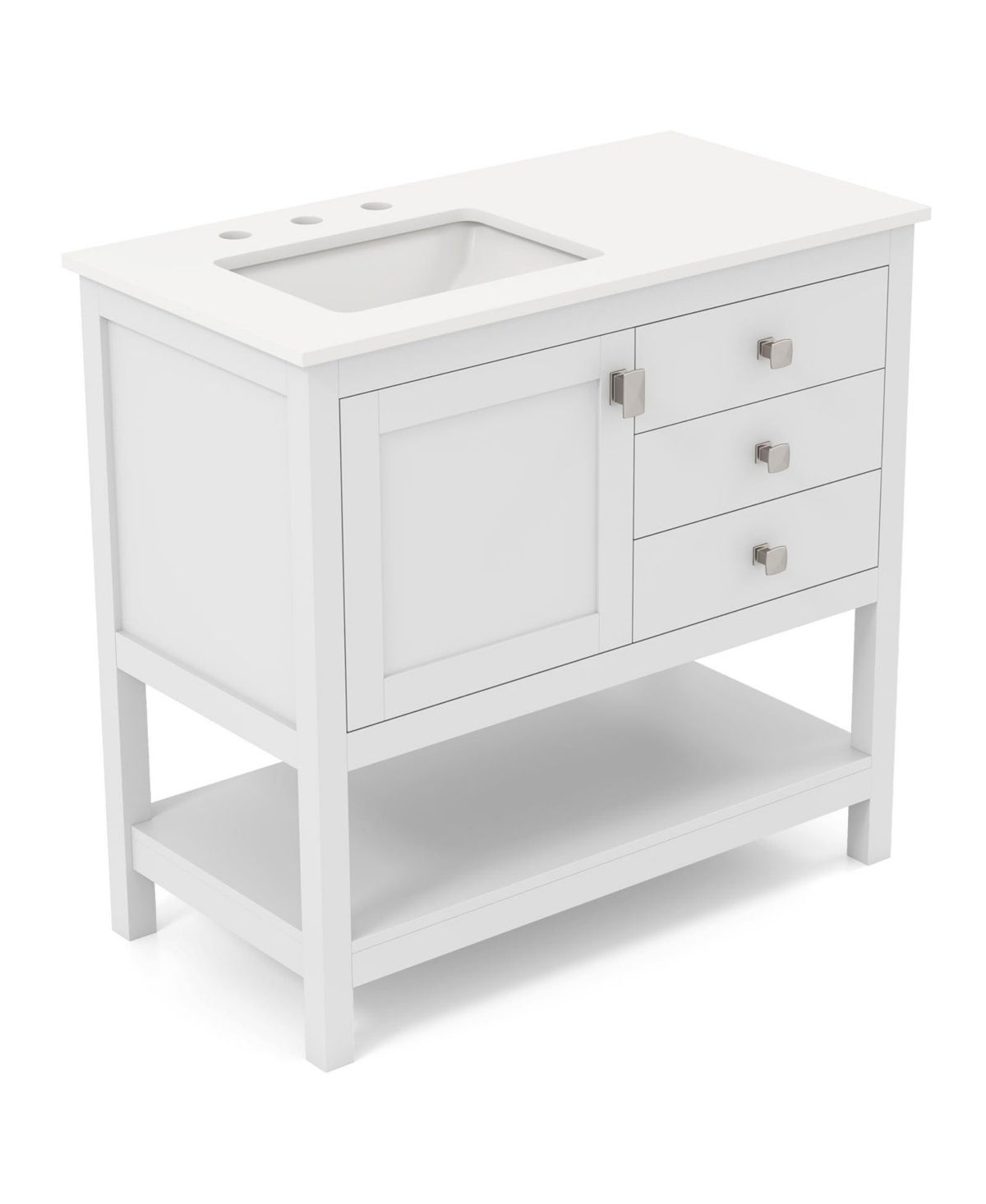 Freestanding Bathroom Vanity Unit with Basin Floor Storage Cabinet - White